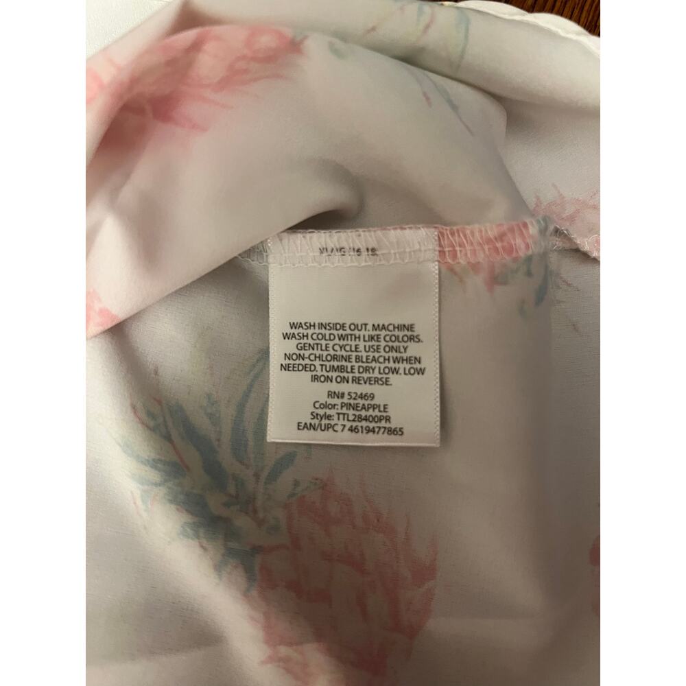 Time and Tru Pineapple Tank Top XL White Pink Summer Sleeveless Blouse - Picture 9 of 10
